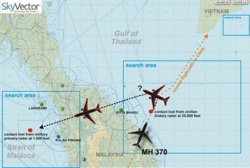 越南媒体披露MH370飞机疑似飞行示意图
