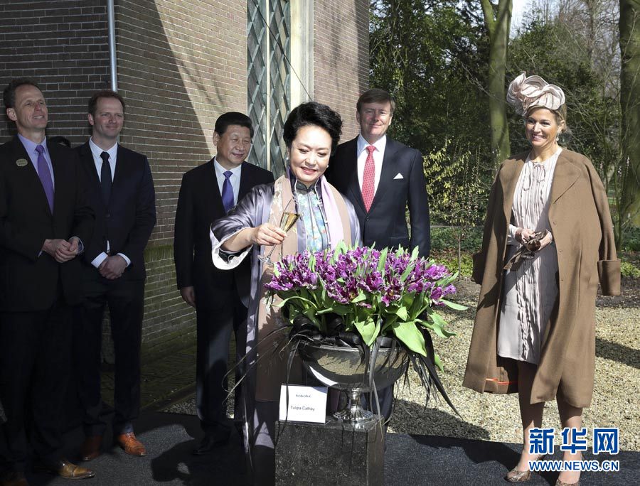 彭丽媛在荷兰为新培育的郁金香命名