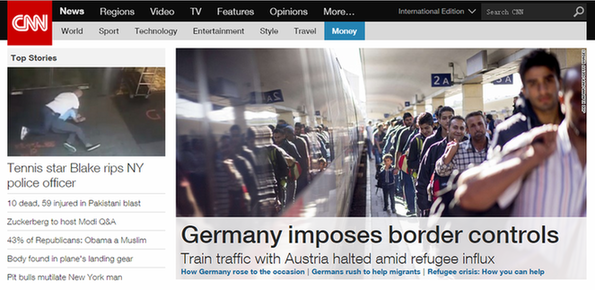 9月14日世界主流媒体头条：限制难民涌入 德国暂恢复边界控制