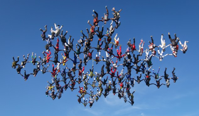 极限运动之美 138人同时垂直跳伞打破纪录