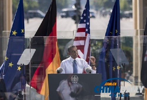 奥巴马柏林演讲呼吁削减核武器 警告欧洲紧缩政策
