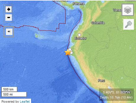 秘鲁西北部海域发生6.2级地震 暂无伤亡损失(图)