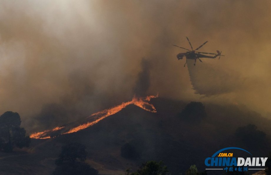美国洛杉矶一汽车起火引发森林火灾 浓烟滚滚（图）