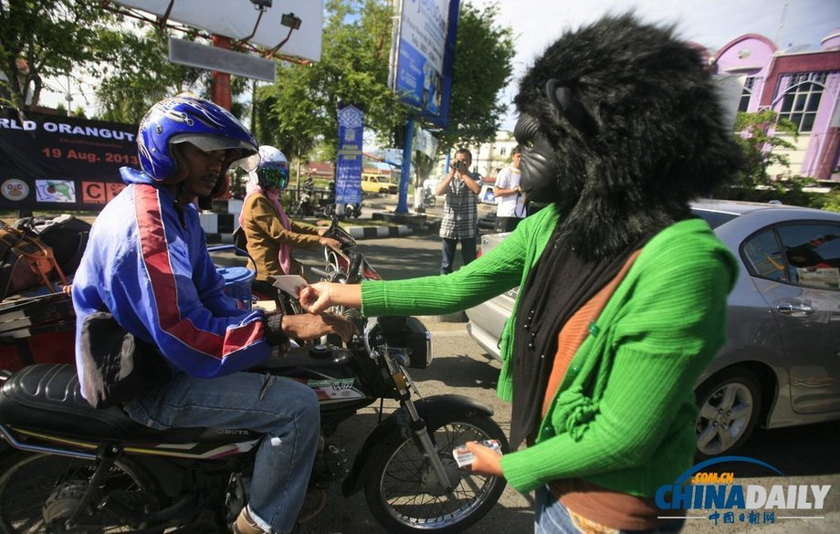 印尼动物保护主义者街头“变身” 抗议将猩猩当宠物（组图）