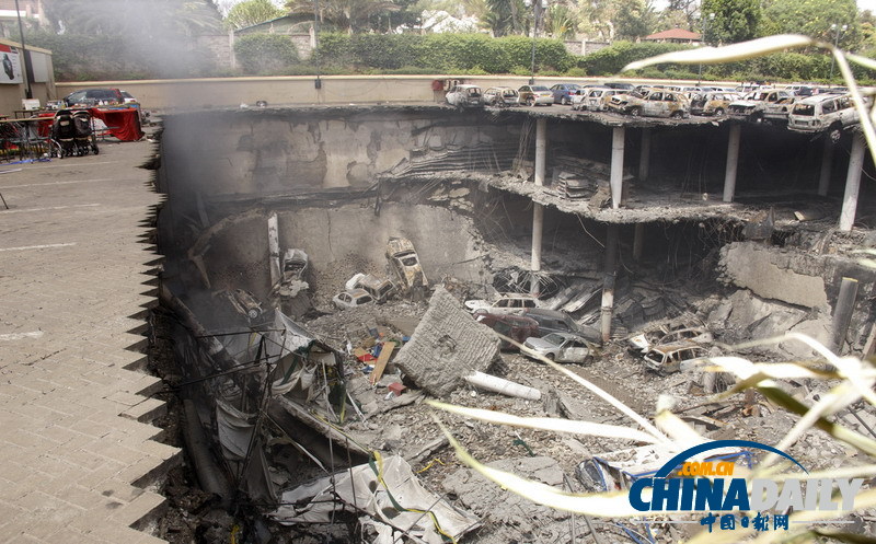 肯尼亚商场枪战结束 交火现场成一片废墟