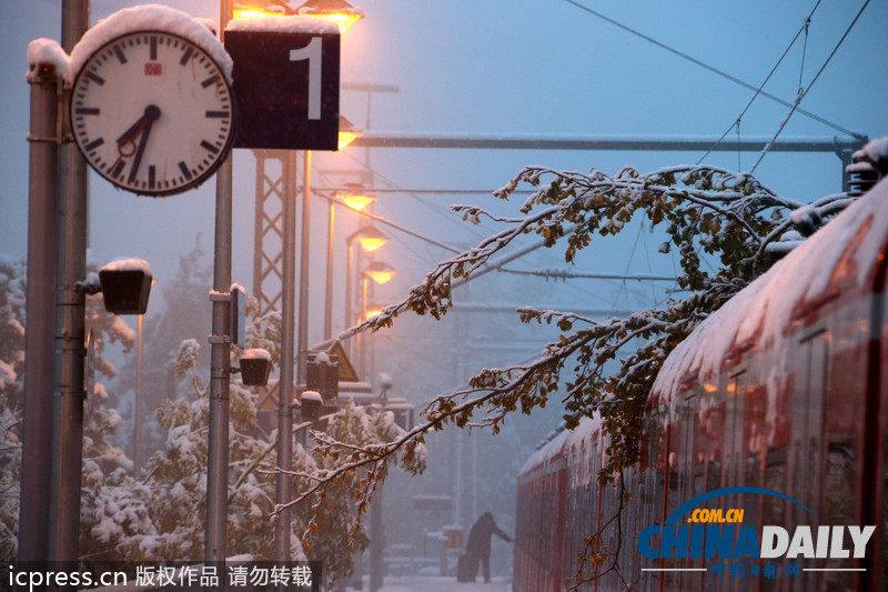 德国巴伐利亚大雪成灾 铁路交通陷于瘫痪（图）
