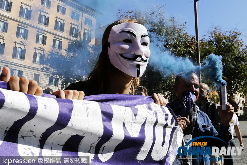 意大利工人罢工 抗议政府紧缩政策