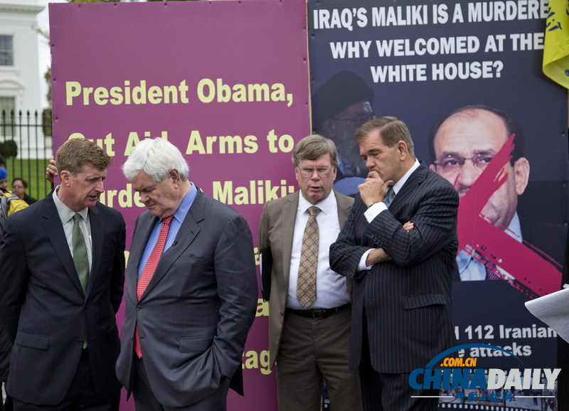 美国民众聚集白宫前 抗议伊拉克总理与奥巴马会晤