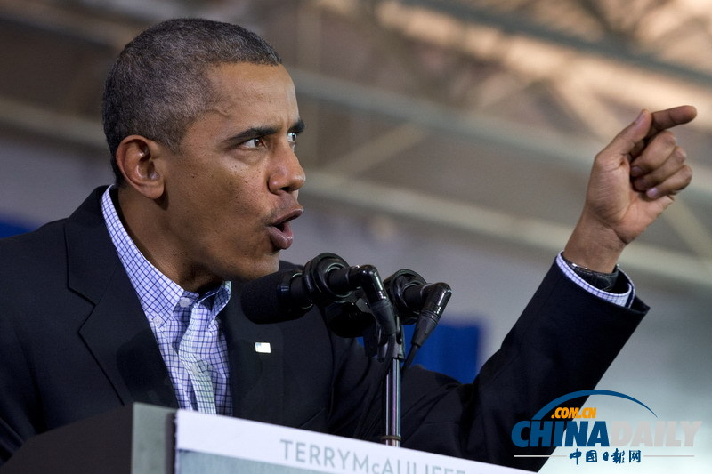 奥巴马参加弗吉尼亚州长造势演讲 表情超夸张