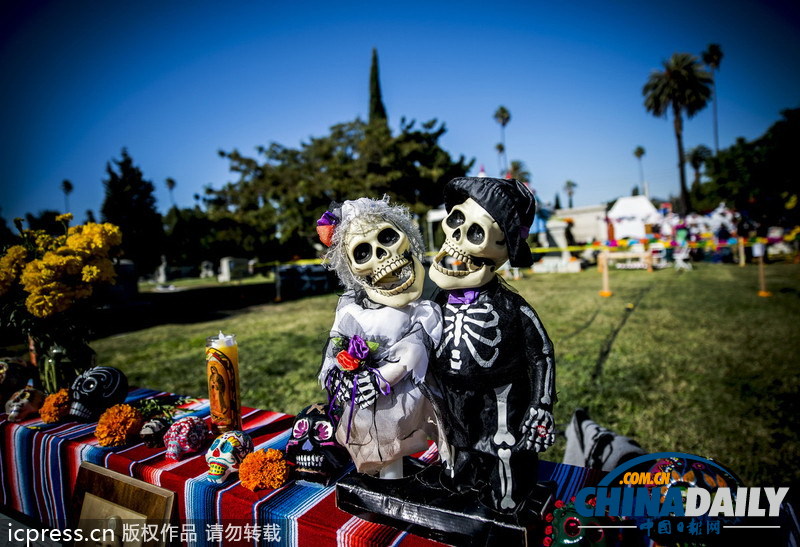 美国好莱坞墓园举行亡灵节庆祝活动