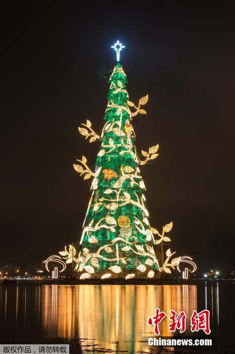 巴西举行圣诞亮灯仪式 烟花点亮五彩夜空