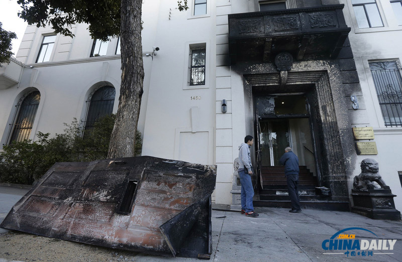 中国驻旧金山总领馆遭纵火后照片曝光 嫌犯或为亚裔
