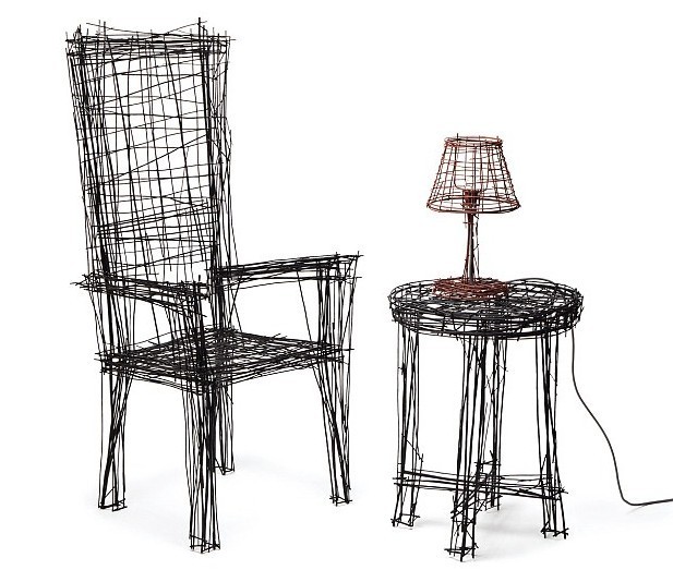 韩国设计师用钢丝打造“素描”家具 看似平面涂鸦