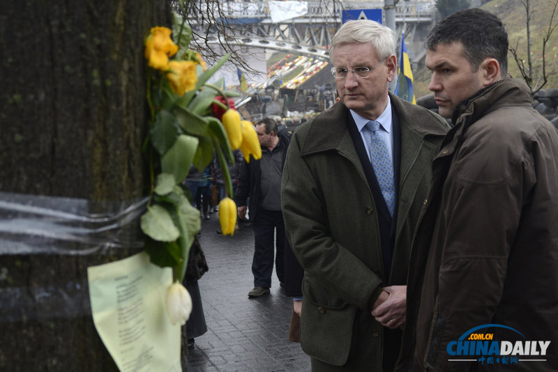 瑞典丹麦外长到访乌克兰 在独立广场为死者献花