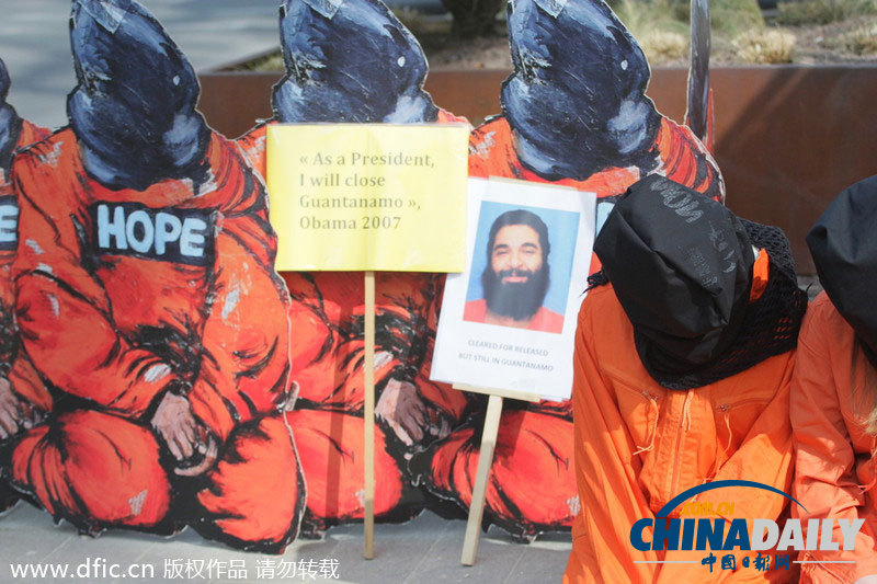 比利时国际特赦组织游行抗议奥巴马来访