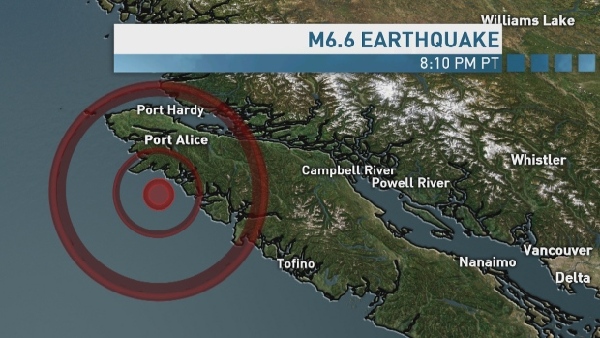 加拿大不列颠哥伦比亚发生6.6级地震 十年来最强震