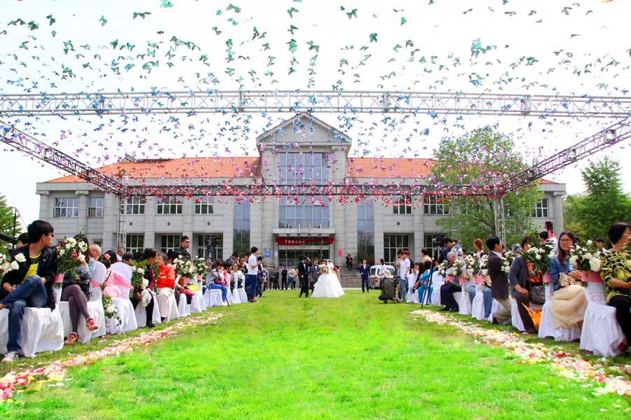 10对北京青年在国航俱乐部草坪办公益集体婚礼