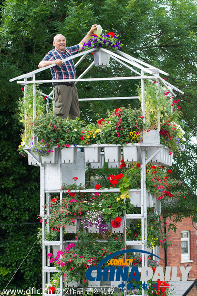 英国退休老人打造8米高“空中花园”