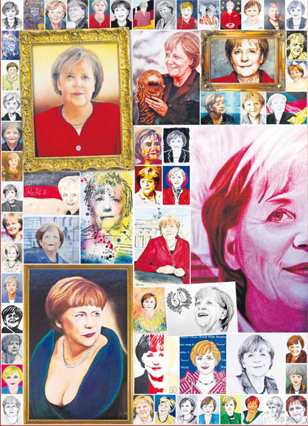 默克尔60岁生日 德国民众为其画肖像庆祝（高清组图）