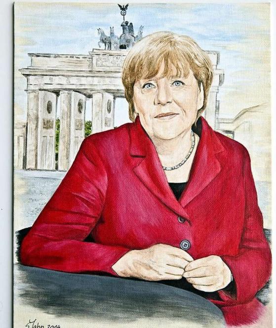 默克尔60岁生日 德国民众为其画肖像庆祝（高清组图）