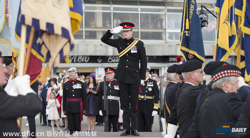 哈里王子参加一战纪念活动 向纪念碑敬军礼献花环