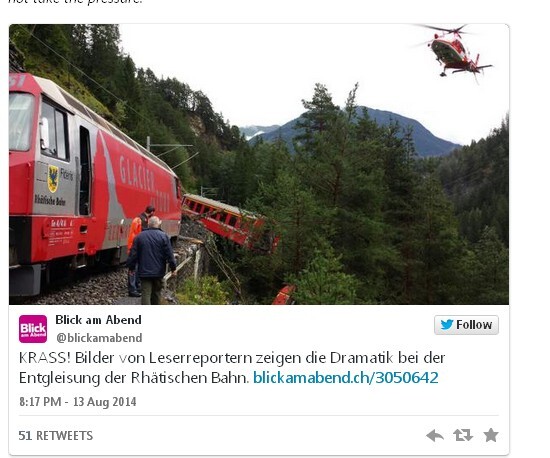 瑞士火车遇山崩脱轨 数节车厢滚下山崖