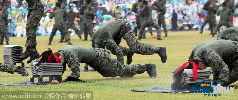 韩国建军节仪式彩排 上演徒手劈砖以头碎瓦等绝技