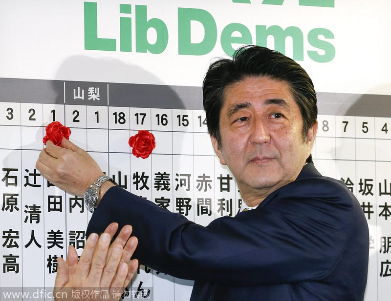 日本大选自民党大胜 安倍笑逐颜开