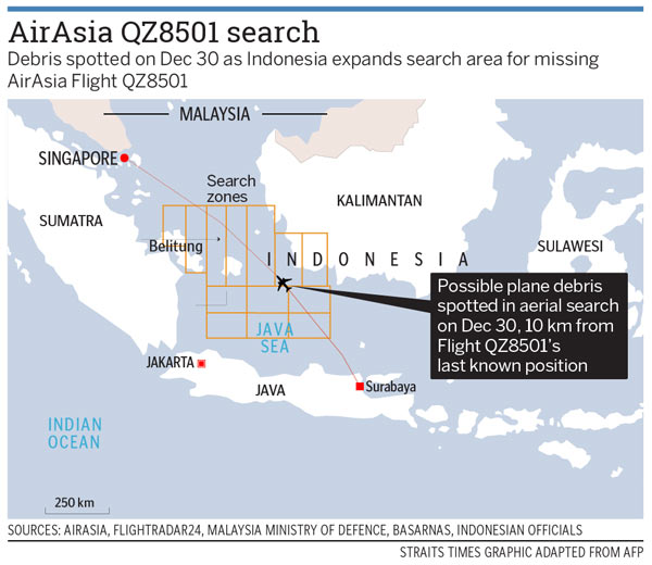 印尼发现疑似失联航班残骸和6具尸体（图）