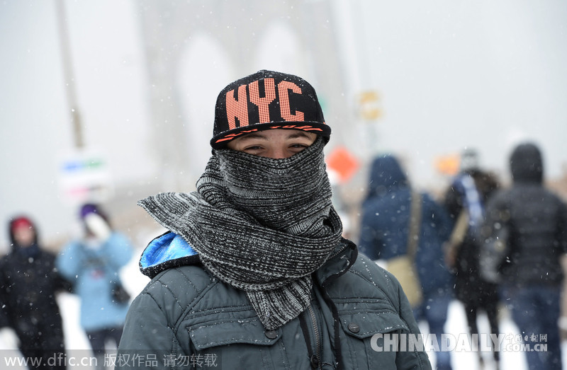 纽约遭寒流侵袭 城市被冰冻