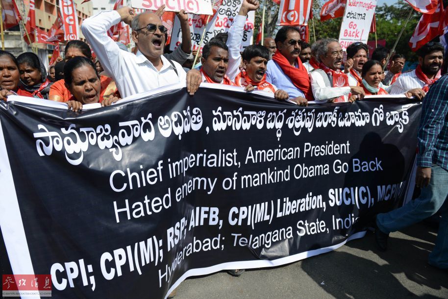 印度活动家示威抗议奥巴马到访