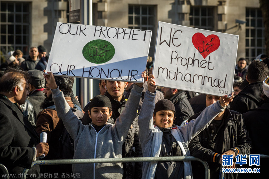 伦敦数千穆斯林游行 抗议法《查理周刊》亵渎先知 （高清组图）