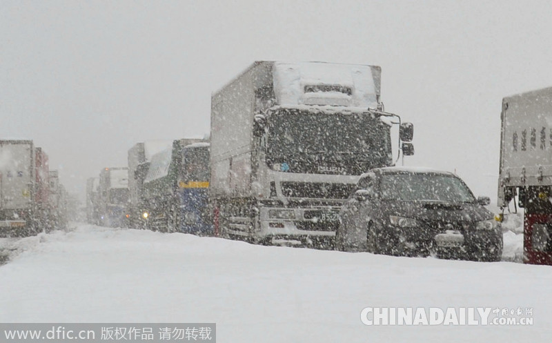 日本中部暴雪致数百辆车被困 局部降雪量超60厘米