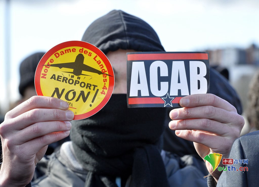 法国南特市民众游行抗议修建新机场