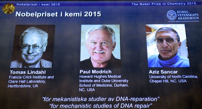 三名科学家获2015年诺贝尔化学奖