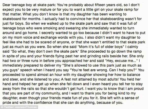 少年无视同伴取笑教女童滑板 加拿大母亲脸谱致谢：因为你，她骄傲又自信