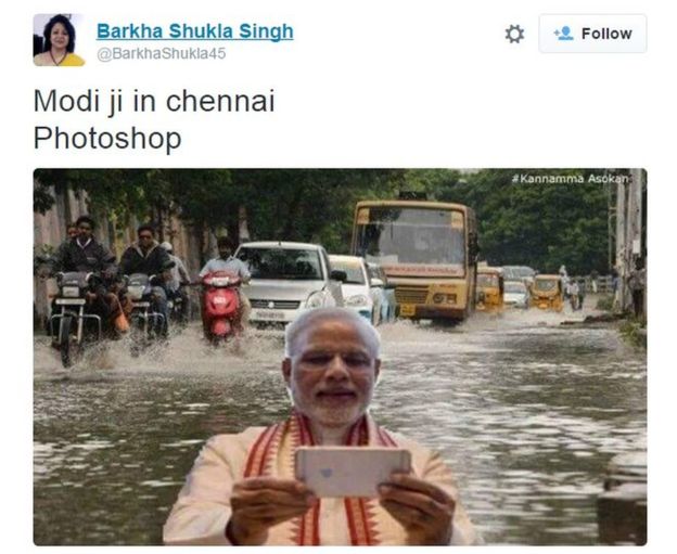 印度遭遇特大洪水 官媒PS莫迪照片遭疯传