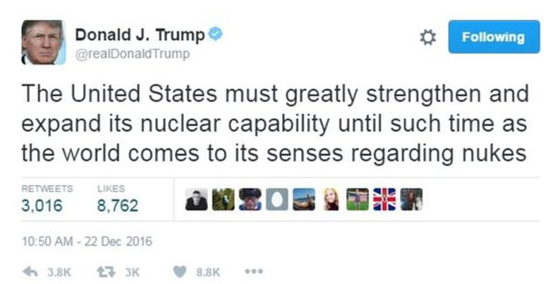 特朗普：美国必须大幅加强和扩大核力量