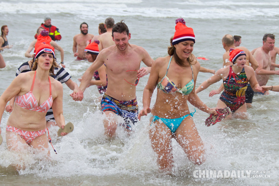 勇敢！荷兰人用冬泳迎接新年