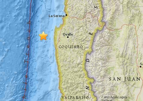 智利中部沿岸海域5.1级地震 震源深度14.3公里