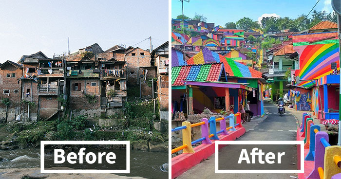 印尼花2.3万美元为一贫民窟换上彩虹装 效果惊艳(组图)
