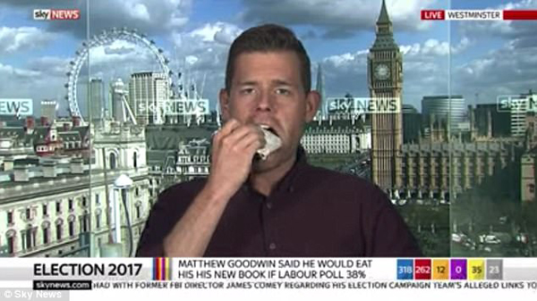 错误预测英国大选得票率 专家电视节目中直播“吃书”