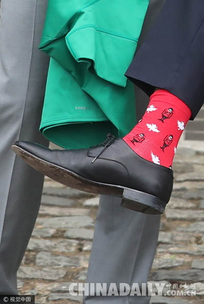 加拿大总理特鲁多到访  爱尔兰总理秀红袜