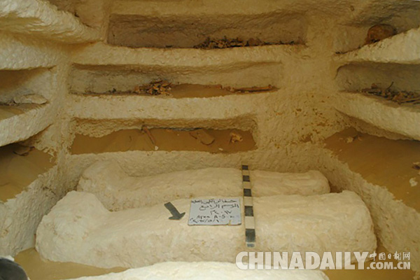 埃及发现2000年古墓 石棺表面现巨大人脸