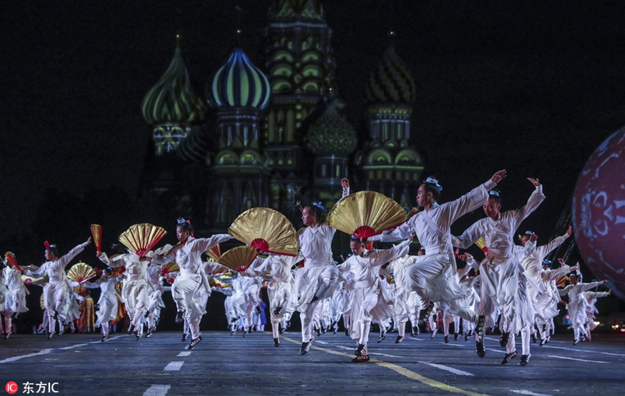 中国道士亮相俄罗斯国际军乐节彩排