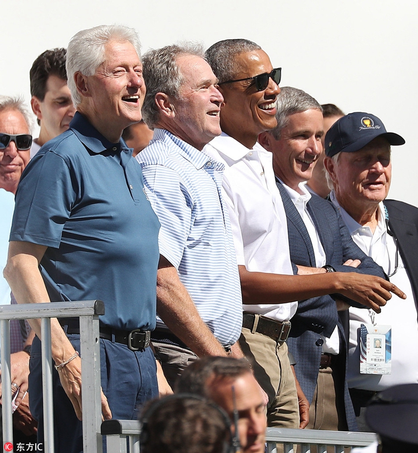 2017年总统杯开赛 奥巴马等三位美国前总统现身观看比赛