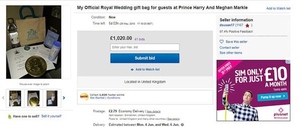 这种商业头脑不服不行！嘉宾网上拍卖哈里王子新婚礼袋 最高卖出上千英镑