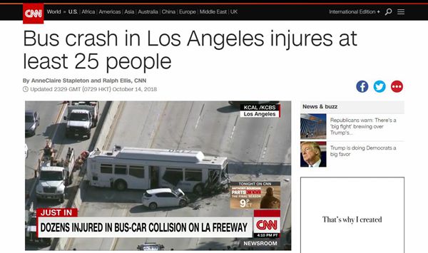 美国洛杉矶高速公路发生车祸 至少25人因伤入院