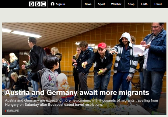 9月6日世界主流媒体头条：德奥开放边界迎接难民潮