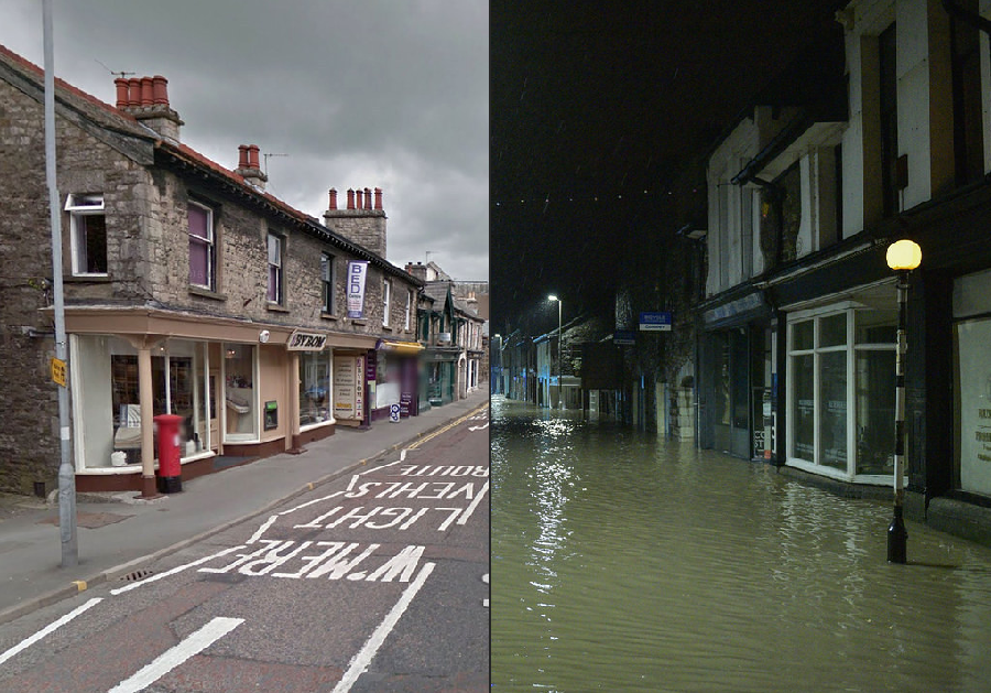 英国“戴斯蒙德”风暴前后照片对比：左手“陆地”右手“汪洋”
